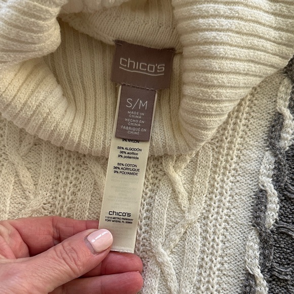 Chico’s Poncho Two-Tone Cable Knit Sweater - Picture 7 of 9